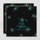 PixDezines aquamarin+goldfarbene Sterne-/Deuchhint Einladung (Vorne/Hinten)