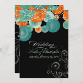 PixDezines aquamarin+orange Laternen/Tageslicht Einladung (Vorne/Hinten)