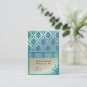 PixDezines Aquamarin Vendome Damask Zent-Platzkart Platzkarte (Stehend Vorderseite)