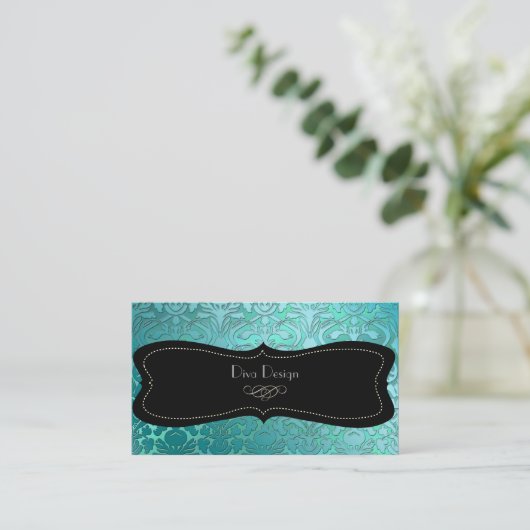 PixDezines aquamariner Flora-Damast/Deichhintergru Visitenkarte (Stehend Vorderseite)