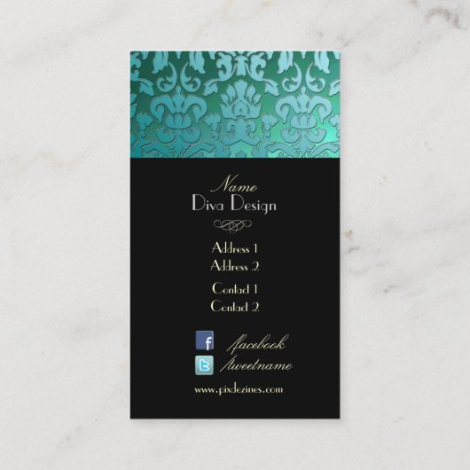 PixDezines aquamariner Flora-Damast/Deichhintergru Visitenkarte (Rückseite)