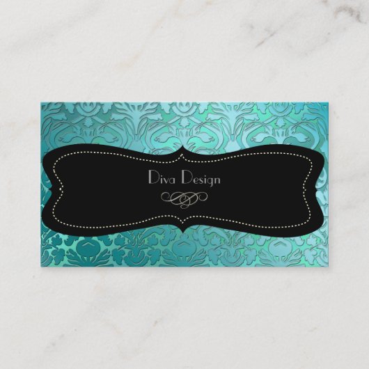 PixDezines aquamariner Flora-Damast/Deichhintergru Visitenkarte (Vorderseite)