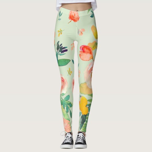 PixDezines Aquarell-Blume/DIY-Hintergrund Leggings (Vorderseite)