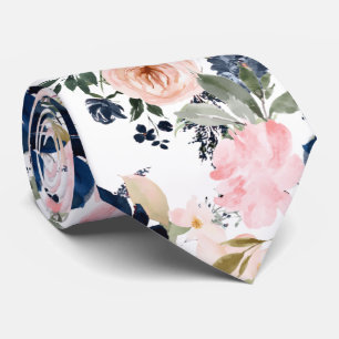 PixDezines Aquarell Blumen Marineblau Rosa Krawatte
