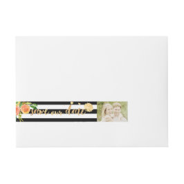 PixDezines Aquarell/Blumen/Streifen/Gold Rundum-Adressaufkleber