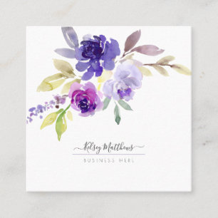PixDezines Aquarell Sommerrosen, Violettlila Quadratische Visitenkarte