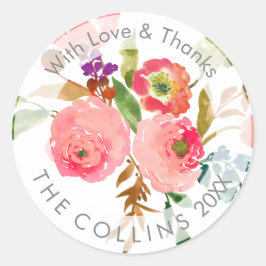 PixDezines Aquarellblume/Ranunculus/Vielen Dank Runder Aufkleber