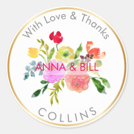 PixDezines Aquarellblume/Ranunculus/Vielen Dank Runder Aufkleber