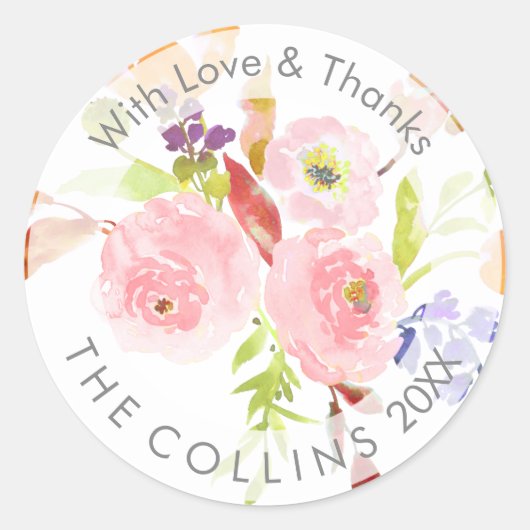 PixDezines Aquarellblume/Ranunculus/Vielen Dank Runder Aufkleber (Vorderseite)