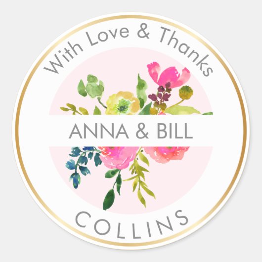 PixDezines Aquarellblume/Ranunculus/Vielen Dank Runder Aufkleber (Vorderseite)