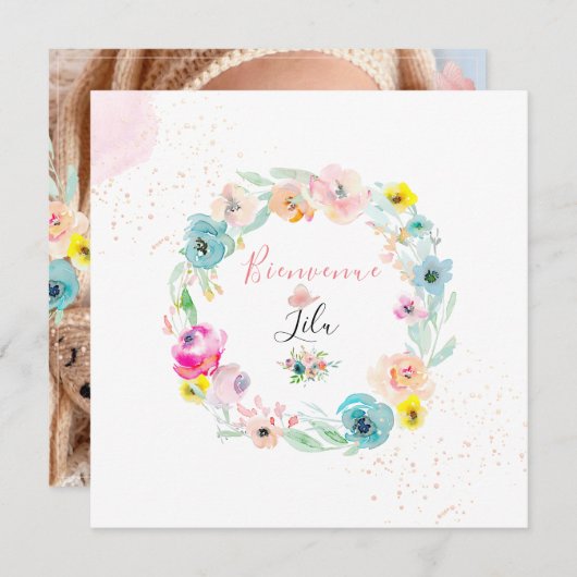 PixDezines AquarelleJahrmarktteil von Naissance Fi Einladung (Vorne/Hinten)