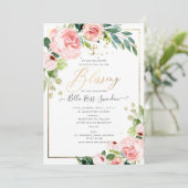 PixDezines Aquarellfarbe Delikate Blush Blütentauf Einladung (Stehend Vorderseite)