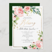 PixDezines Aquarellfarbe Delikate Blush Blütentauf Einladung (Vorne/Hinten)