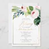 PixDezines Aquarellfarbe Delikate Blush Blütentauf Einladung (Vorderseite)