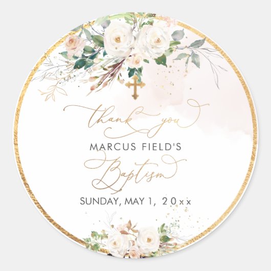 PixDezines Aquarellfarbe Rosa Rosen Taufe Runder Aufkleber (Vorderseite)