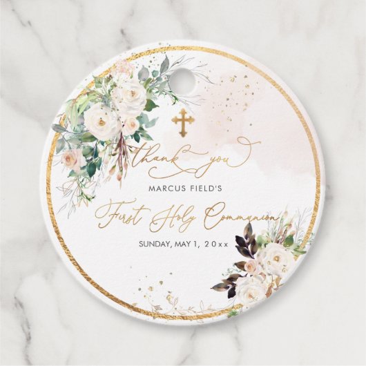 PixDezines Aquarellfarbe Rosenrosen Kommunion Geschenkanhänger (Vorderseite)