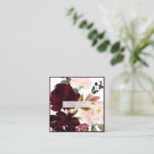 PixDezines Aquarellfarben-Blume, Blush+Burgund Quadratische Visitenkarte (Stehend Vorderseite)