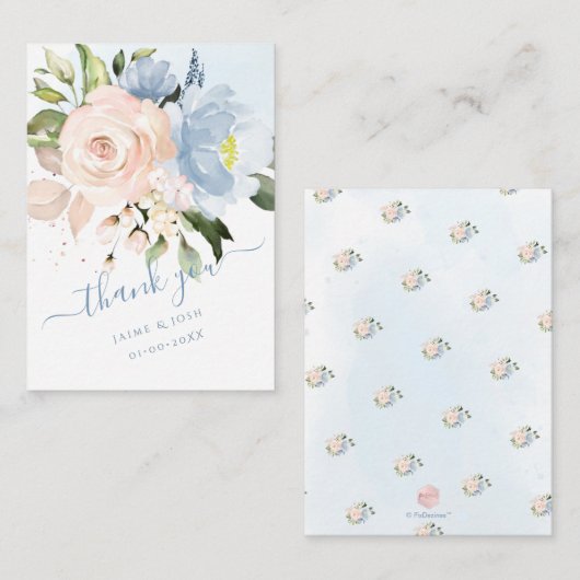 PixDezines Aquarellfarben Blume Blush Dusty Blue Mitteilungskarte (Vorne/Hinten)