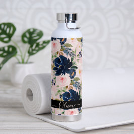 PixDezines Aquarellfarben Blume Blush Navy Trinkflasche