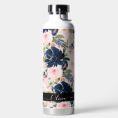 PixDezines Aquarellfarben Blume Blush Navy Trinkflasche (links)