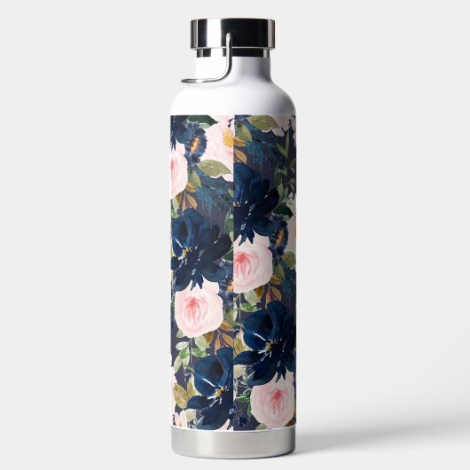 PixDezines Aquarellfarben Blume Blush Navy Trinkflasche (Rechts)