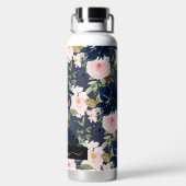 PixDezines Aquarellfarben Blume Blush Navy Trinkflasche (Rückseite)