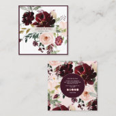 PixDezines Aquarellfarben-Blume, Burgund+Blush Quadratische Visitenkarte (Vorne/Hinten)