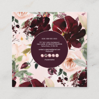 PixDezines Aquarellfarben-Blume, Burgund+Blush Quadratische Visitenkarte