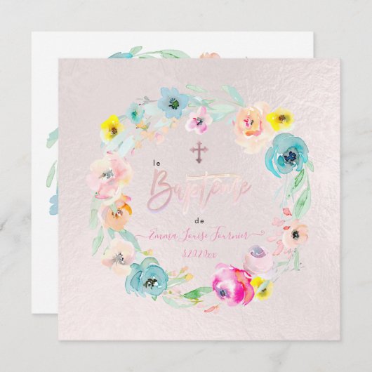 PixDezines Aquarellfarben-Blume, le Jardin Baptême Einladung (Vorne/Hinten)
