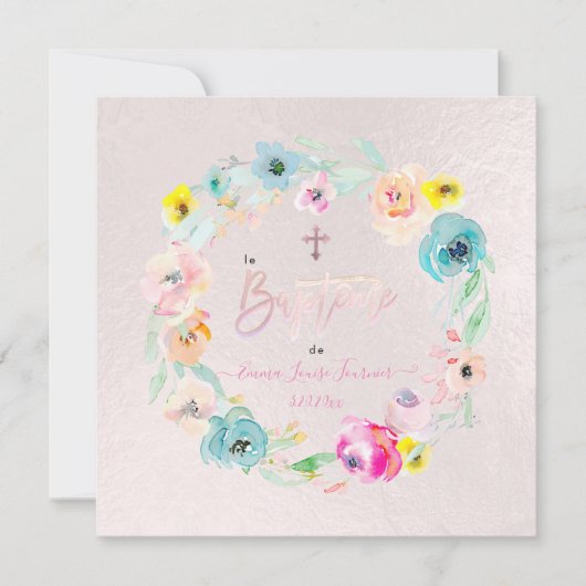PixDezines Aquarellfarben-Blume, le Jardin Baptême Einladung (Vorderseite)