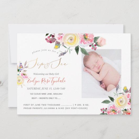 PixDezines Aquarellfarben Pastellgelbe Rosen Sip+S Einladung (Vorderseite)