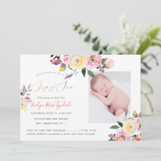 PixDezines Aquarellfarben Pastellgelbe Rosen Sip+S Einladung (Stehend Vorderseite)