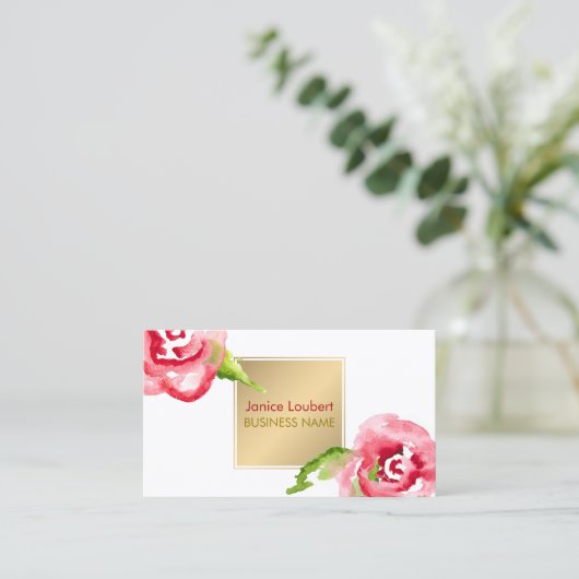 PixDezines Aquarellfarben Rose/Imitate Gold Visitenkarte (Stehend Vorderseite)