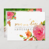 PixDezines Aquarellfarben Rose/Save the Date Ankündigungspostkarte (Vorne/Hinten)