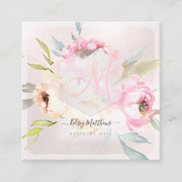 PixDezines Aquarellpeonies+Sage Quadratische Visitenkarte