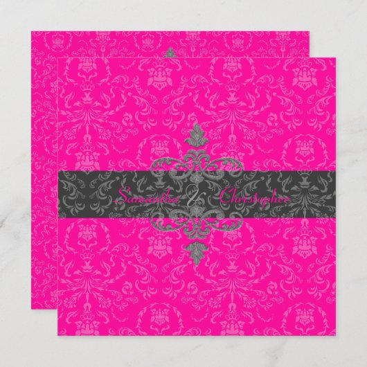 PixDezines Arianna Damask, dunkle Farbe, heißes Ro Einladung (Vorne/Hinten)