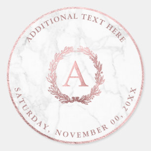 PixDezines AZ, DIY Faux-Roségold-Monogramm+Marmor Runder Aufkleber