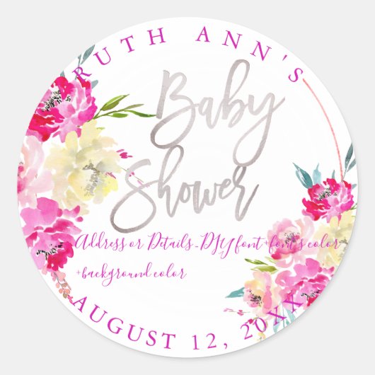 PixDezines Baby Dusche, Blumenwasser, Peonie Runder Aufkleber (Vorderseite)