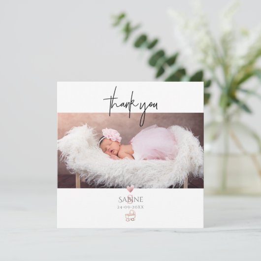 PixDezines Baby Shower Danke Rose Gold Einladung (Stehend Vorderseite)