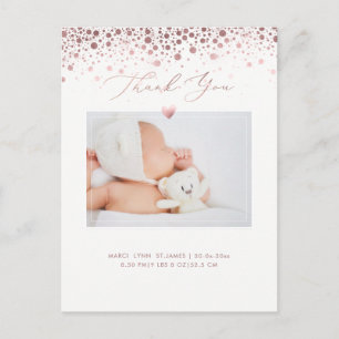 PixDezines Baby Shower Dankeschön/Rose Gold Konfet Postkarte