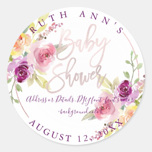 PixDezines Babydusche, Blumenwasser, Pflaume Runder Aufkleber (Vorderseite)