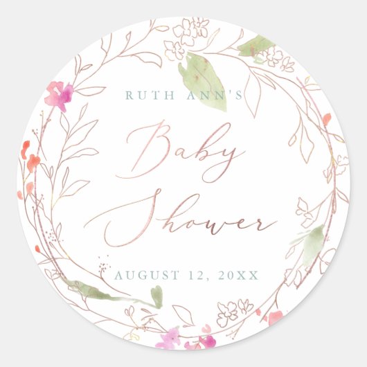PixDezines Babydusche, Blumenwasser, Wasserfarbe Runder Aufkleber (Vorderseite)