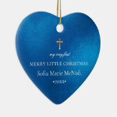 PixDezines Baby's 1. Weihnachts-Foto, Azure Blue Keramik Ornament (Rechts)