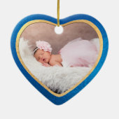 PixDezines Baby's 1. Weihnachts-Foto, Azure Blue Keramik Ornament (Hinten)