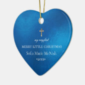 PixDezines Baby's 1. Weihnachts-Foto, Azure Blue Keramik Ornament (Links)