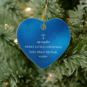 PixDezines Baby's 1. Weihnachts-Foto, Azure Blue Keramik Ornament