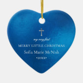 PixDezines Baby's 1. Weihnachts-Foto, Azure Blue Keramik Ornament (Vorne)