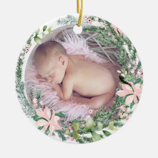 PixDezines Baby's erstes Weihnachts-Winterreath Keramik Ornament (Vorne)