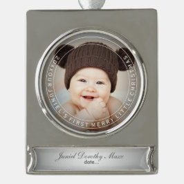 PixDezines Baby's First Christmas Holiday Foto Banner-Ornament Silber