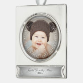 PixDezines Baby's First Christmas Holiday Foto Banner-Ornament Silber (Links)